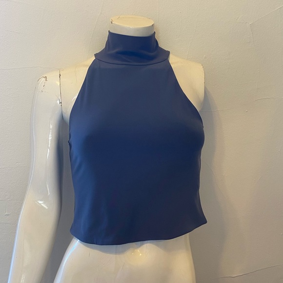 Open Edit Blue Cropped Turtle Neck - Picture 1 of 4